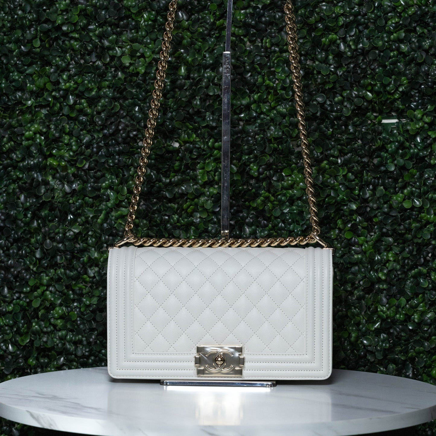 Chanel Boy Bag White with Gold Hardware 23A