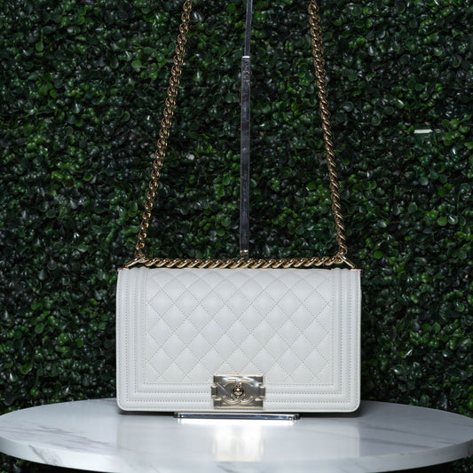 Chanel Boy Bag White with Gold Hardware 23A